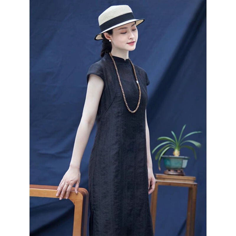 Foreign Trade Export Big-Name Cut-Off Dress Summer Classy Young Style Improved Version Cheongsam Chinese Style Cotton and Linen Skirt Foreign Trade Export Big-Name Cut-Off Dress Summer Classy Young Style Improved Version Cheongsam Chinese Style Cotton and Linen Skirt