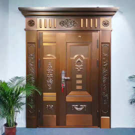 2022新款铜门豪华别墅大门双开四开不锈钢防盗家用农村子母仿铜门