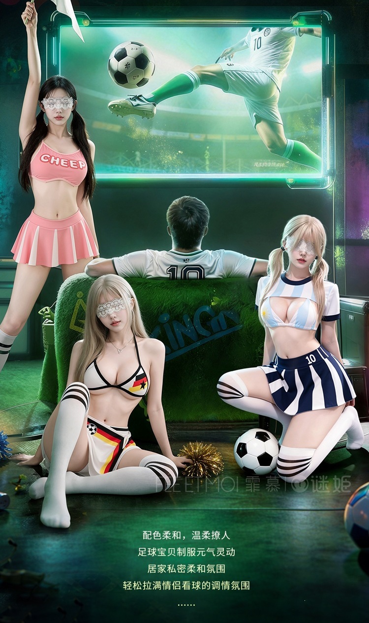 Feimu Cheerleader Football Babe Costume Set with Top, Shorts, Skirt Panel, Socks and Eye Mask — detail image 4