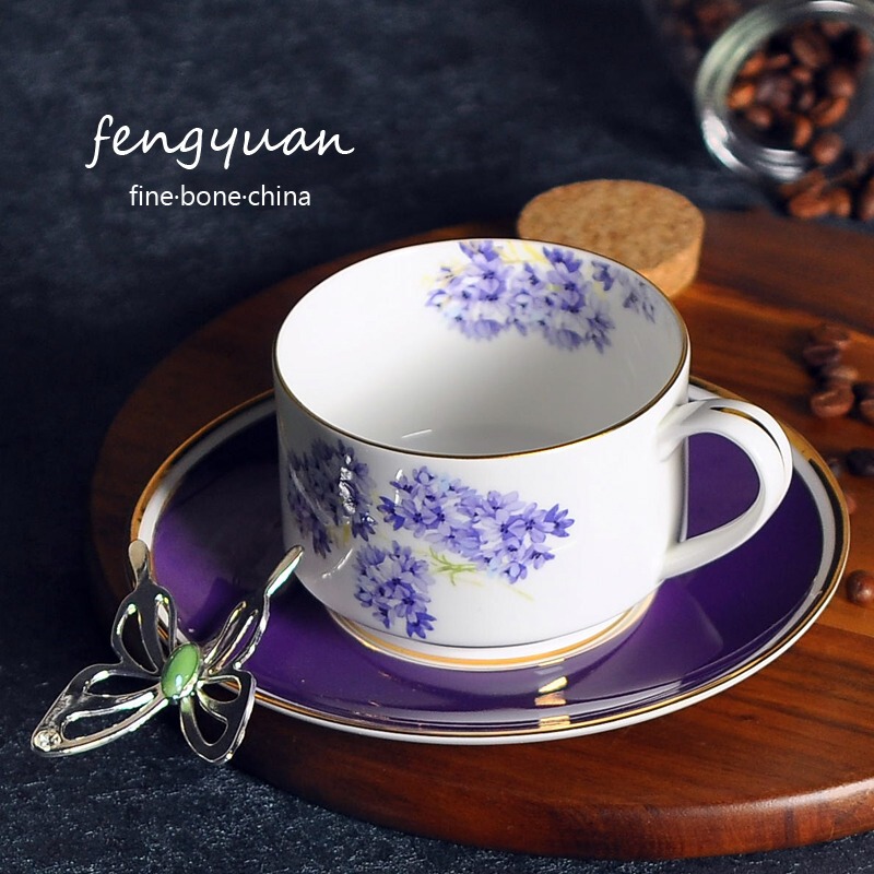 Foreign Trade Bone China Flower Coffee Cup and Saucer Set High-grade Fine Office British Bone China British Afternoon Tea