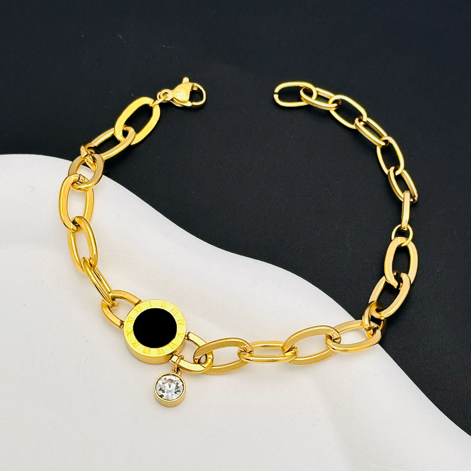 De moda en línea celebridad romana digital diamante pulsera marca de moda Rosa chapado en oro de titanio de acero de las mujeres pulsera de moda pulsera de la joyería