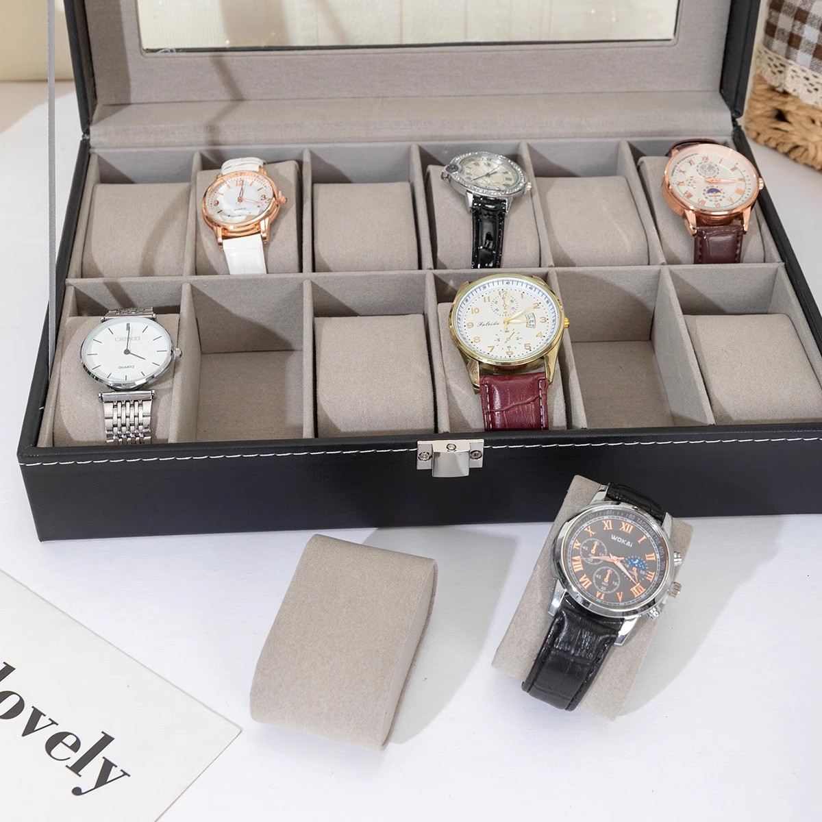 Caja de exhibición universal de cuero PU para relojes, embalaje portátil de alta gama para almacenamiento de múltiples relojes, ideal para dropshipping transfronterizo.