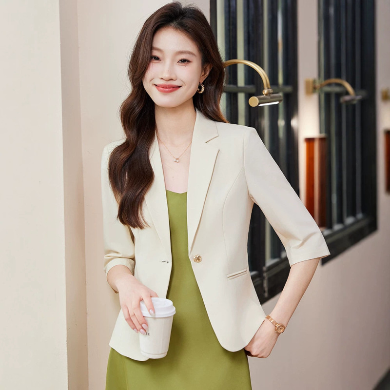 【Foreign Trade Hot Item】Beige Women's Blazer 2026 Summer Elegant Slim Fit One-Button Short Jacket