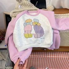 秋冬女童套装宝宝洋气儿童个性潮韩版卡通拼色卫衣加绒加厚运动裤