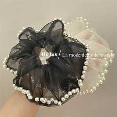 Charming Pearl Lace Net Hair Tie with High-End Pleated Horse Tail Hair Accessory for Trendy Girls