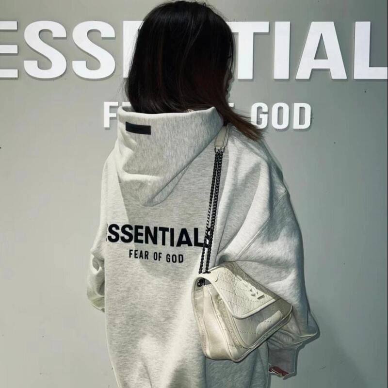 Fog Angfg Double-Line Flocking Letter Essentials Sweatshirt for Men and Women, American-Style Loose Spring and Autumn Hoodie Jacket