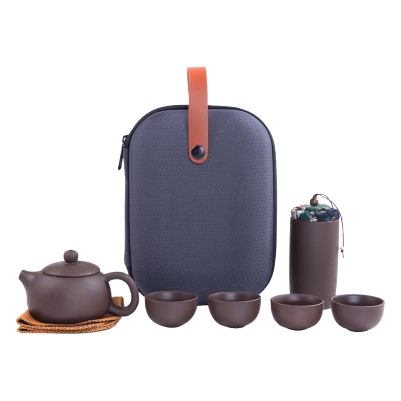 Púrpura arena juego de té viaje traje una olla cuatro tazas 2 expreso portátil negocio lugar regalo logo