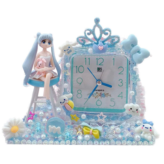 Children's homemade creative small alarm clock handmade DIY cream glue ins style student Crystal clock material package ornaments