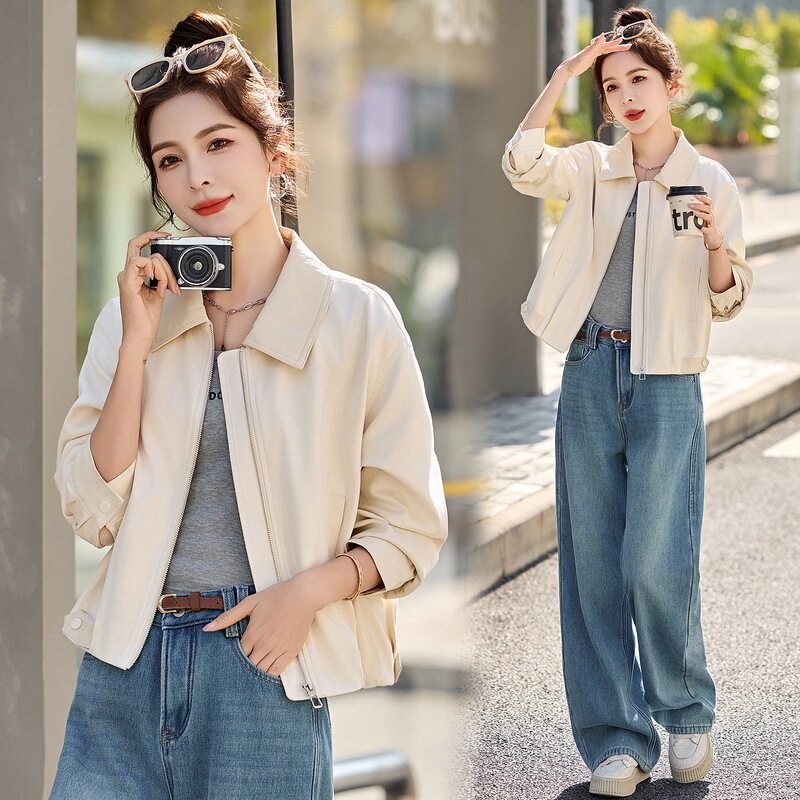 New High-End Spring and Autumn Short Sheepskin Jacket for Women, Stylish and Youthful Casual Outerwear