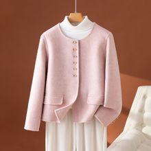 2025秋冬粉色小香风羊毛大衣小个子毛呢外套双面羊绒大衣短款上衣