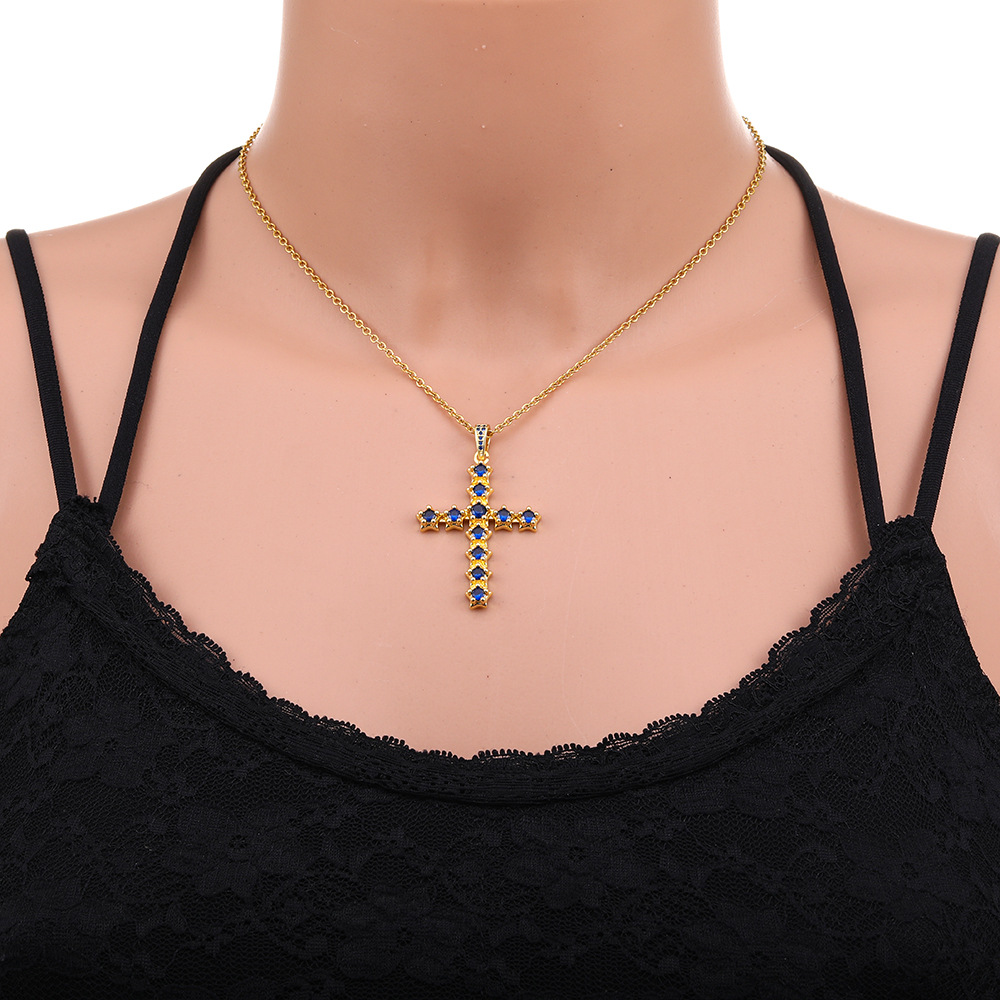 Fashion Simple Cross Pendant Copper Micro Inlaid Zircon Stainless Steel Necklace_colorza_6