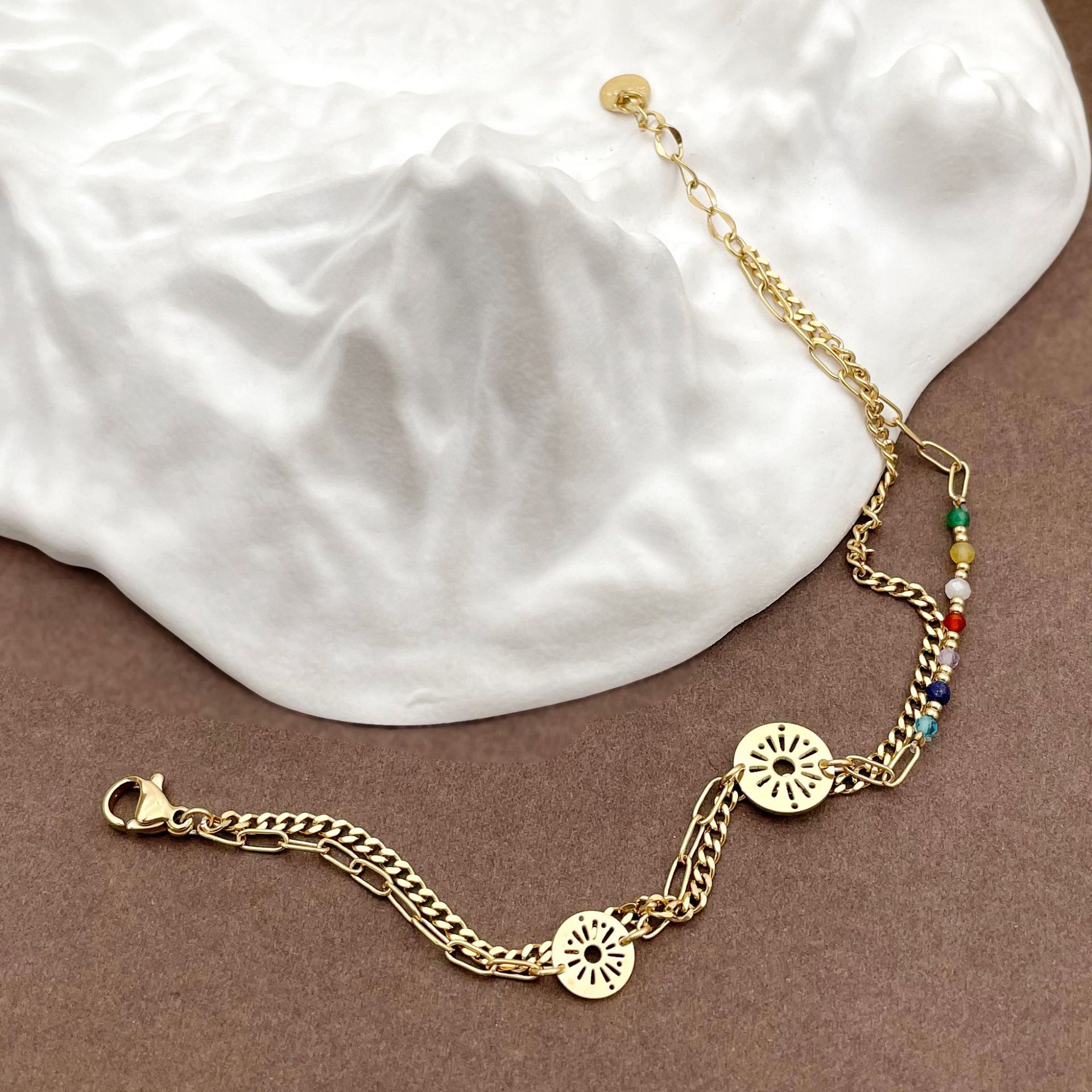 Retro Round Stainless Steel Beaded Plating Hollow Out Bracelets 1 Piece