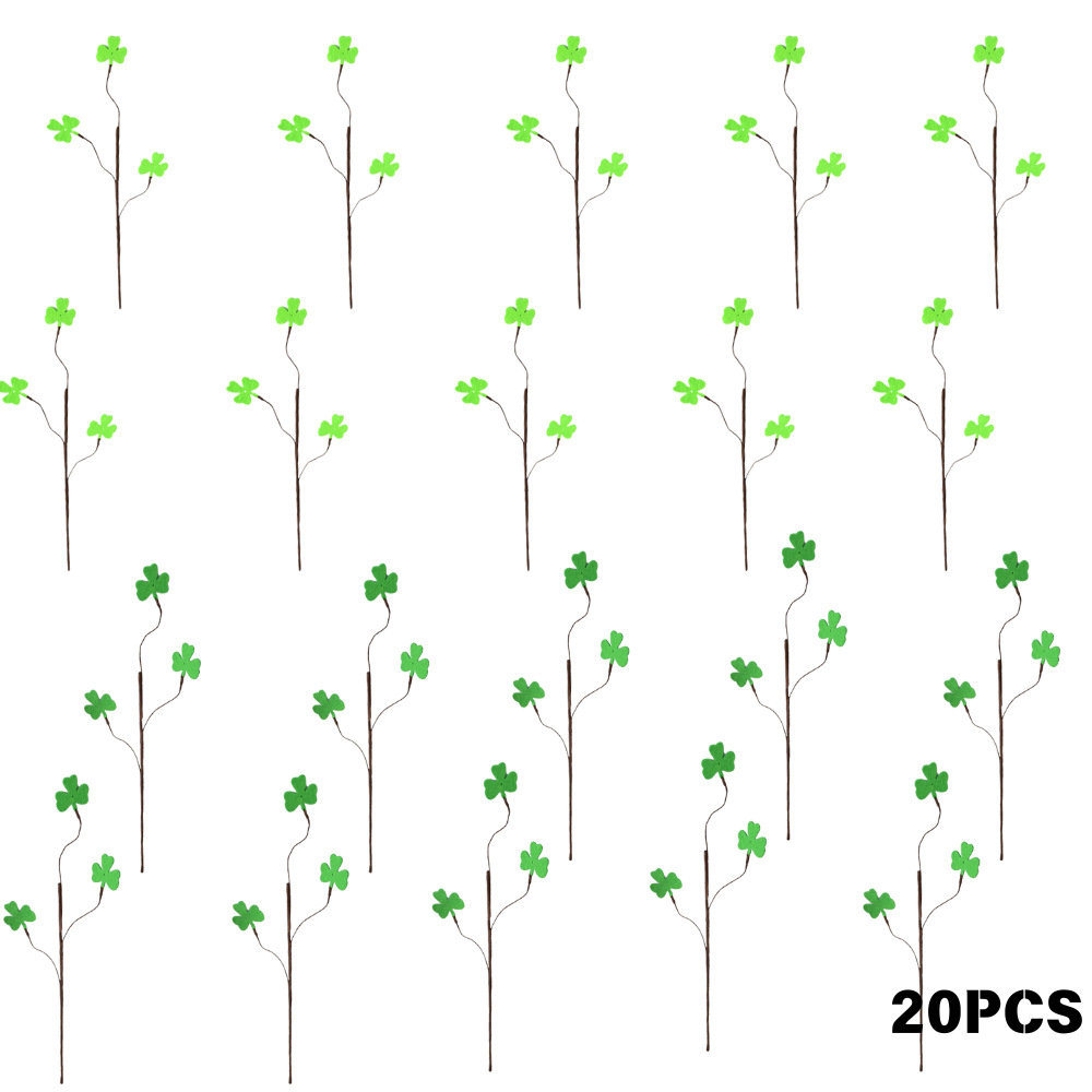20 piezas de decoración del día de San Patricio artificial imitación de cuatro hojas fieltro fiestas irlandesas decoración