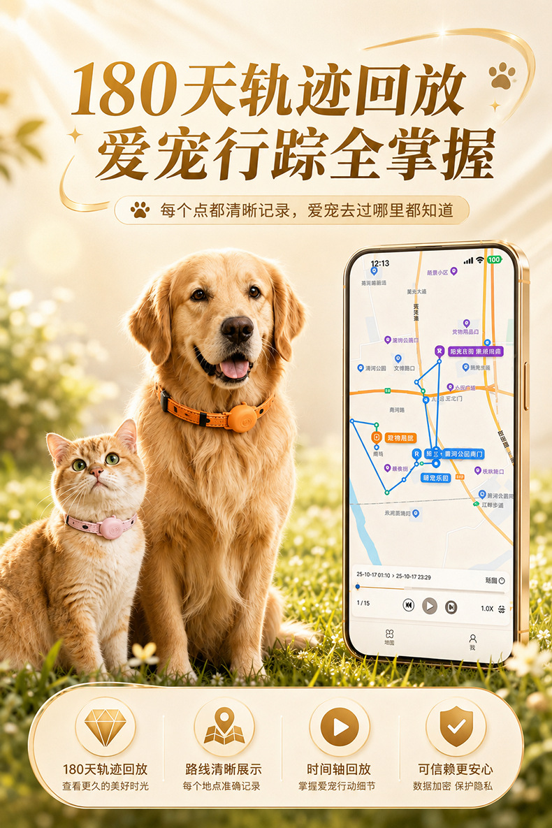 Smart pet collar locator, cat anti-lost device, waterproof GPS tracker, puppy anti-lost tracker
