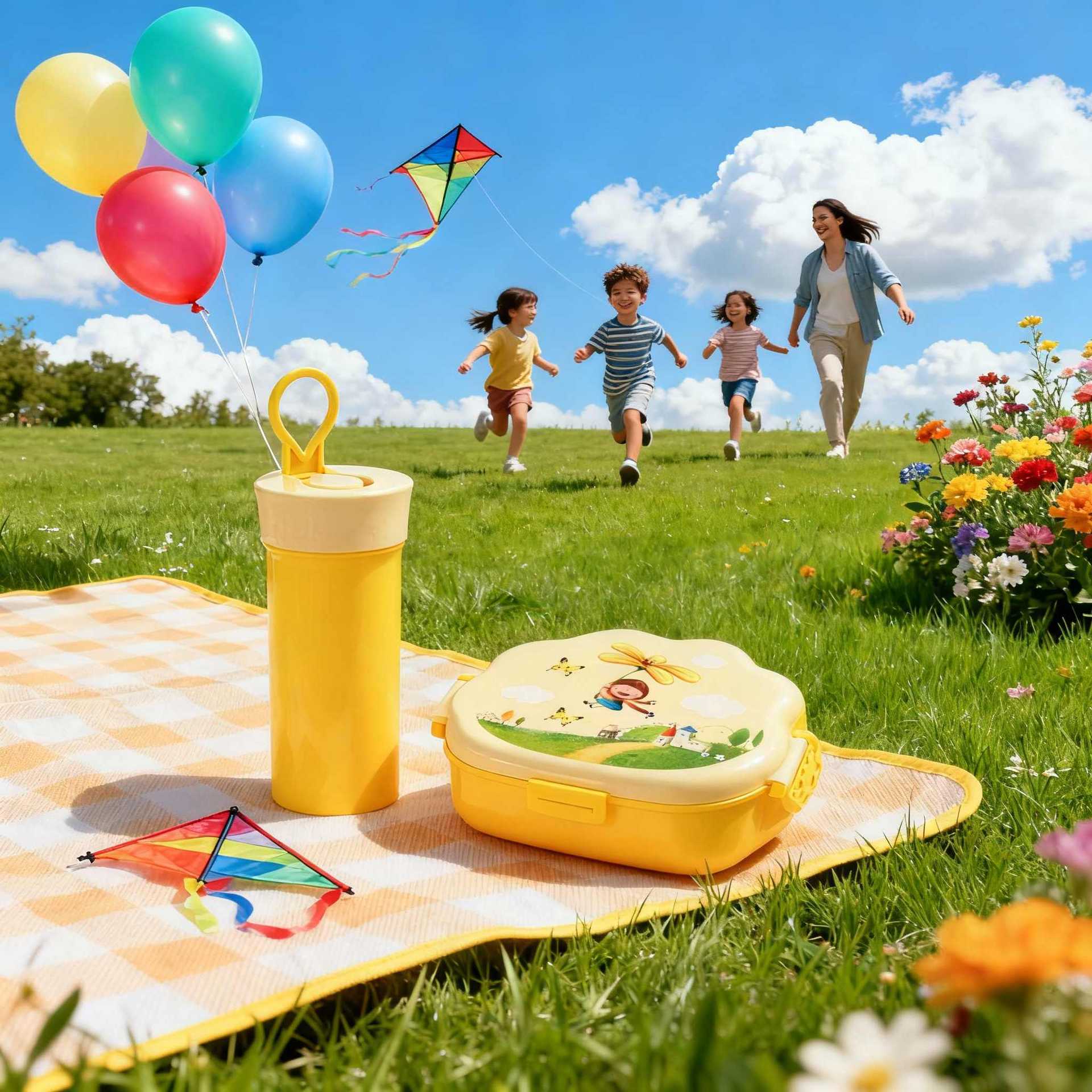 Children's Cartoon Lunch Box Outdoor Picnic Portable Set Cute School Meal Kindergarten Baby Tableware Set