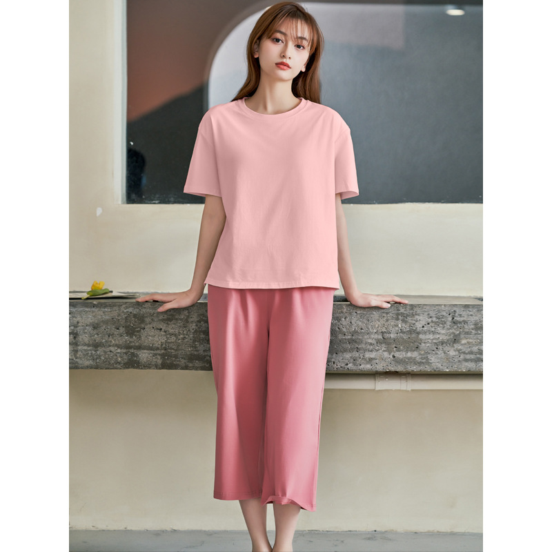 156 라이트 핑크 + 고무 파우더 “반소매 + 크롭 팬츠]