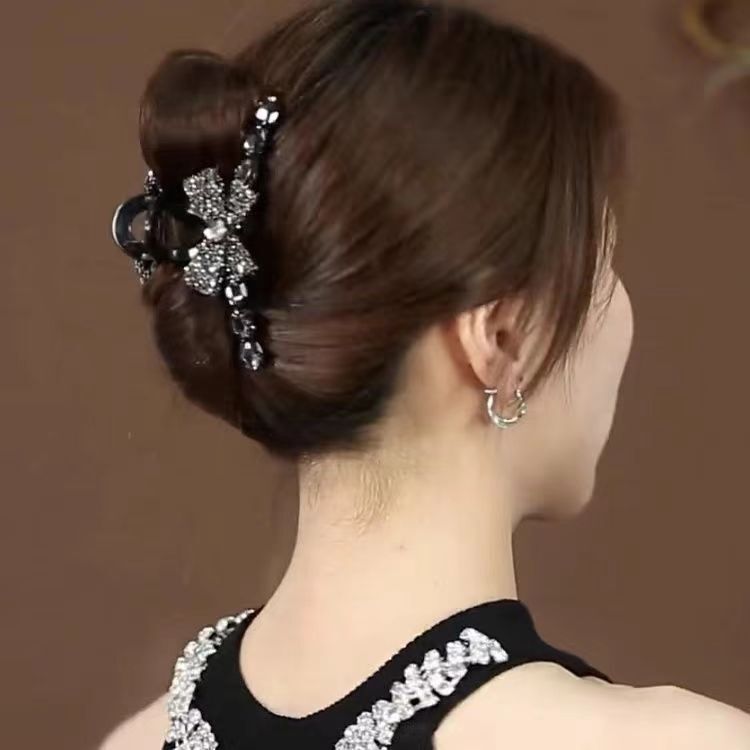 Rhinestone Bow High Color Value Grab Clip Advanced Sense Hair Clip Internet Celebrity Summer New Back Head Grab Clip Headwear