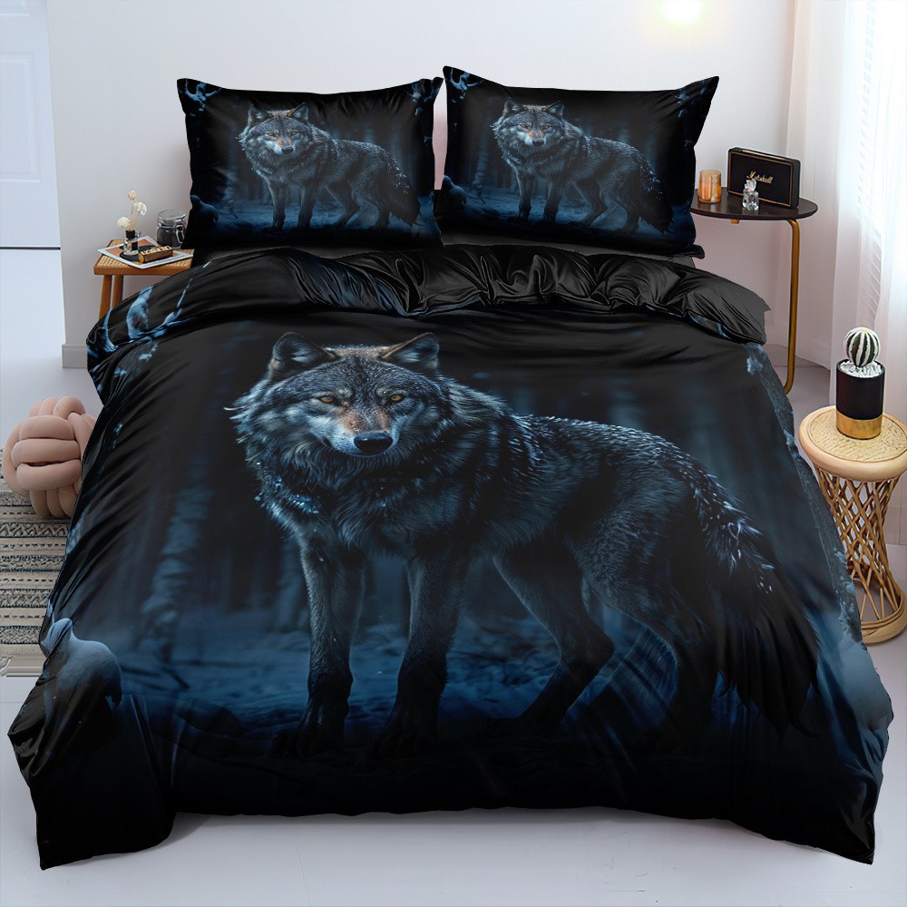 TEMU / JIT transfronterizo impresión digital abrasión edredón kit tridimensional animal lobo blanco estilo textil para el hogar dibujo puede hacer