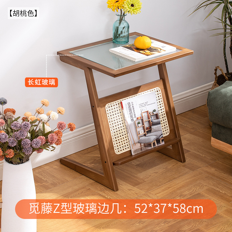 Mesa de noche de ratán simple hogar dormitorio Changhong mesita de noche de vidrio sala de estar japonesa sofá pequeño Gabinete lateral