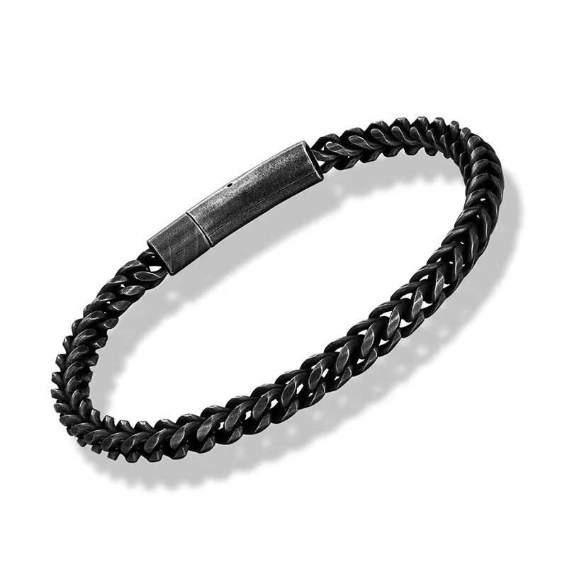 European and American Trendyy Men's Old Keel Chain Stainless Steel Round Grinding Front and Back Retro Bracelet Titanium Steel Denim Chain Wholesale