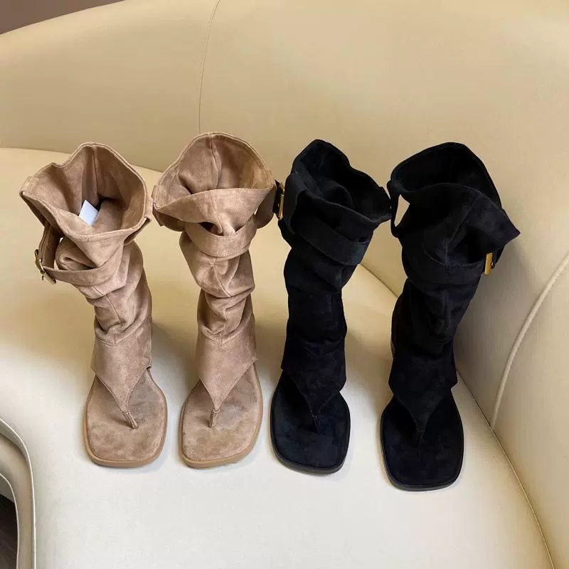 Summer apricot suede sandals, low boots