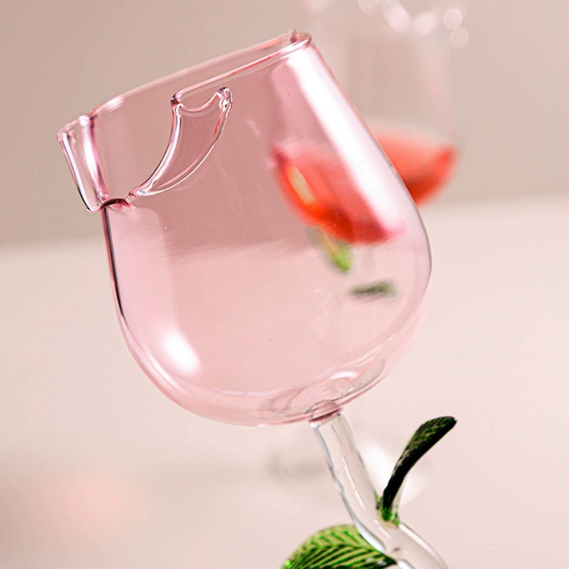 Decorative Wine Glass Creative, Double-Layer Rose Stem, 150–280 ml, Cute Leaf Stem Design