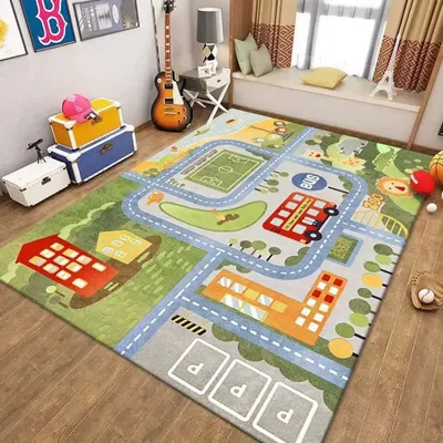 Avtomobil döşəmə paspasları – Scene Map Game Toy Mat - light-blue-17-80x-120cm