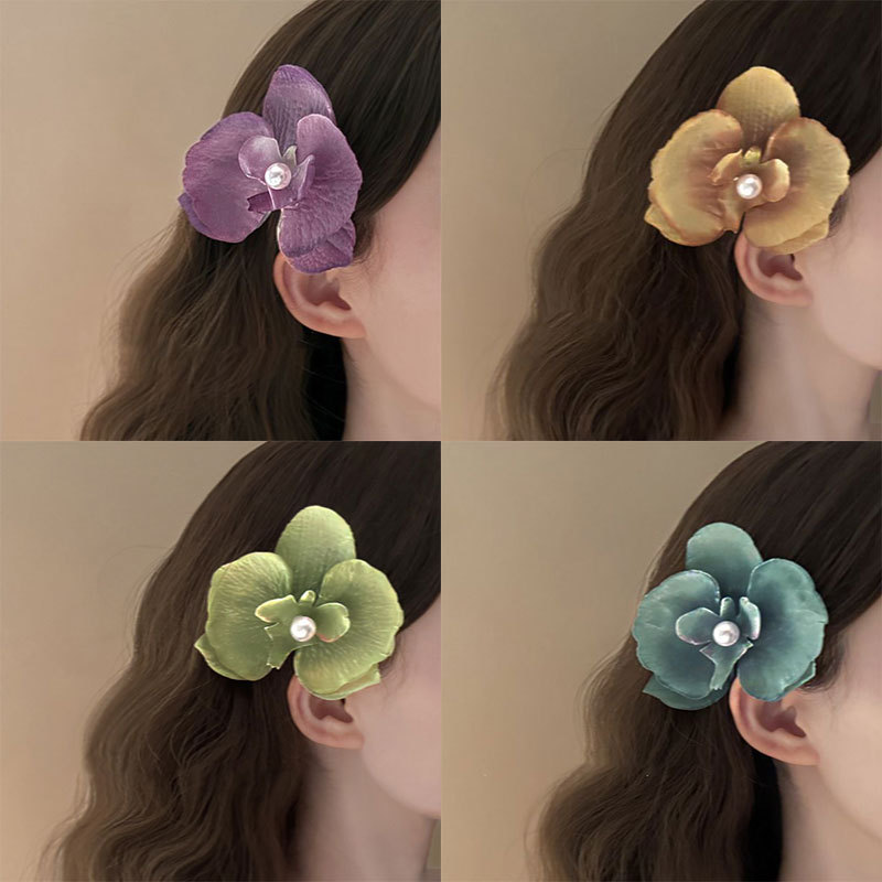 Super Fairy Sweet Phalaenopsis Flower Pearl Duckbill Clip Bangs Side Hairpin Fashion High-end Hair Accessories Wholesale Women