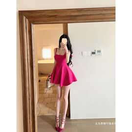 法式气质连衣裙女小个子感名媛千金风蝴蝶结礼服吊带裙子