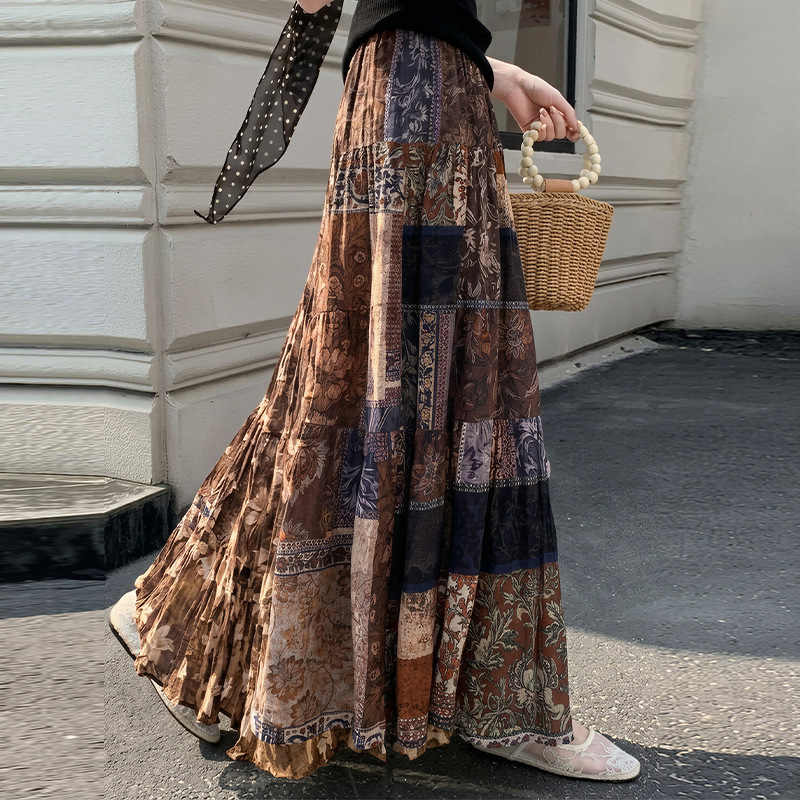 Dancing summer ethnic fitted long skirt