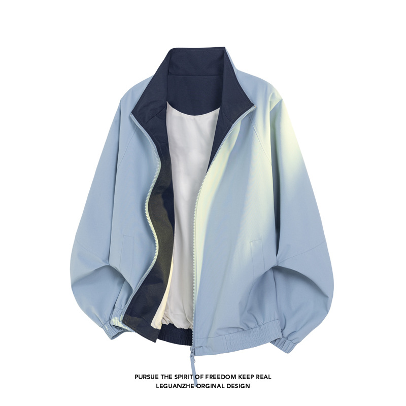 American-style Color-block Flight Jacket For Men, Spring Cleanfit Double-zipper Sports Jacket, Outdoor Three-proof_mkmklike.com