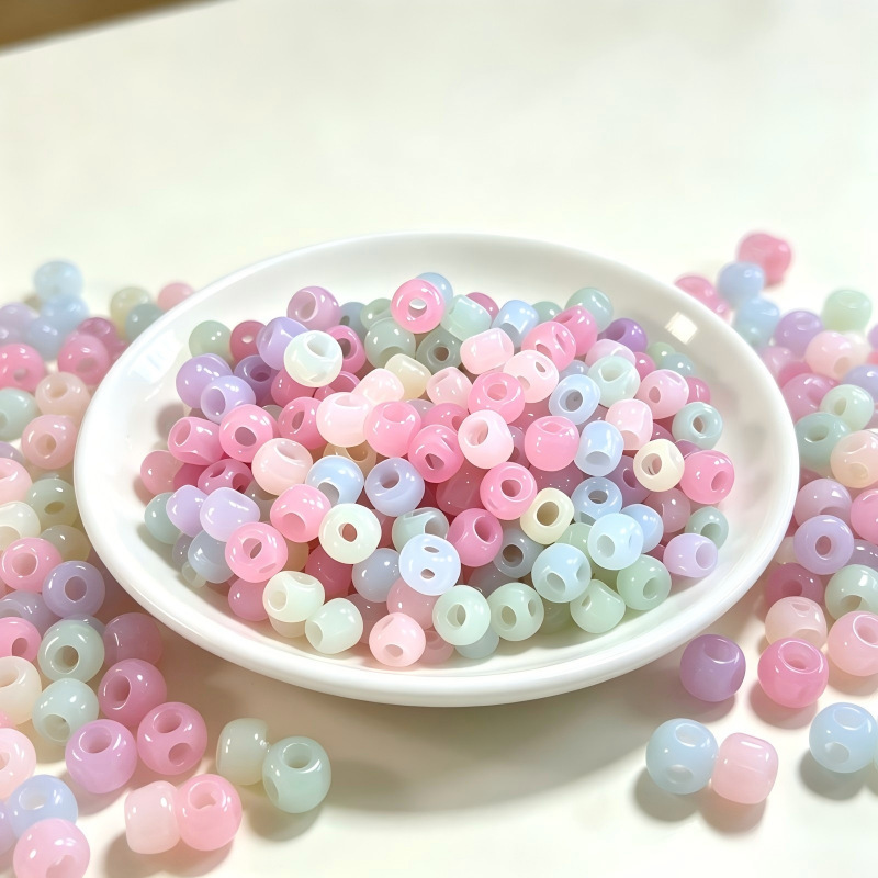8mm Jelly-Colored Acrylic Four-Way Straight Hole Round Beads DIY Handmade Bracelet Accessories Jewelry Pendant Loose Beads
