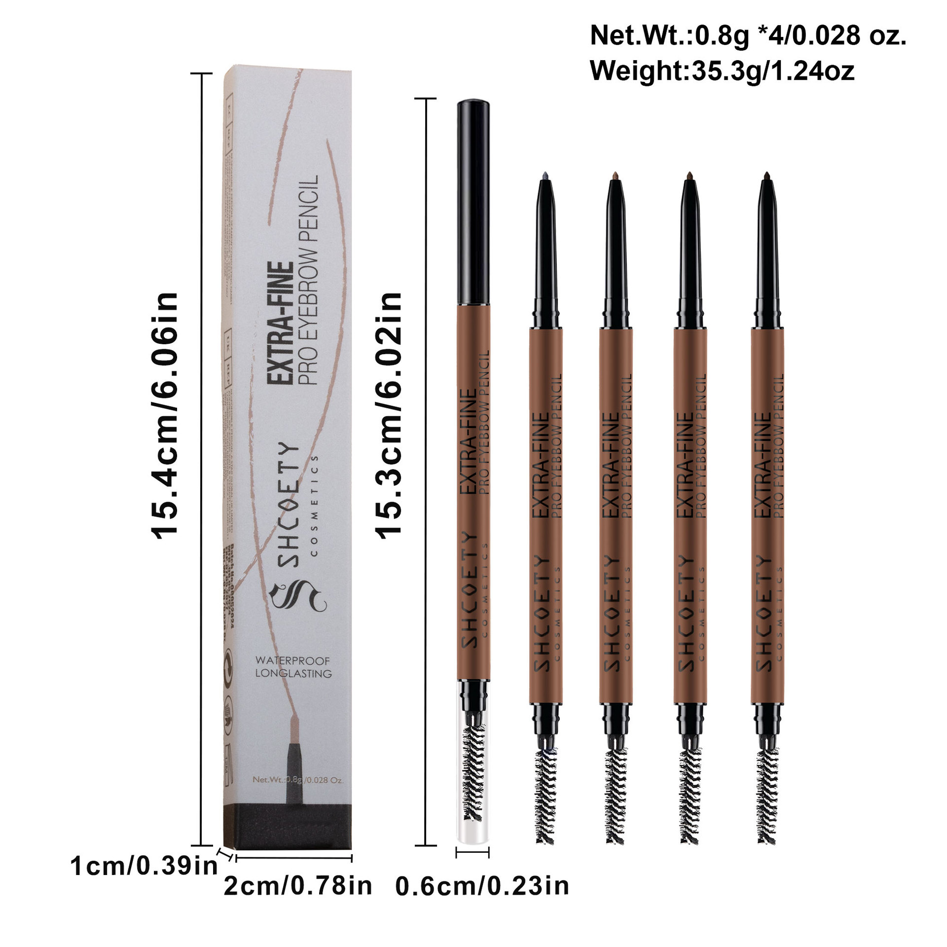 SHCOETY dual-head ultra-fine Eyebrow Pencil 4-color natural, long-lasting, waterproof, sweat-proof, non-smudge ultra-fine core cross-border makeup Specification drawing