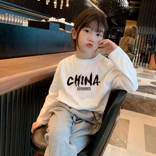 H2328#100% Cotton Children's Long Sleeve Base Shirt Spring and Autumn Printed Western Style Casual T-shirt Baby Girl Jacket Trendy T