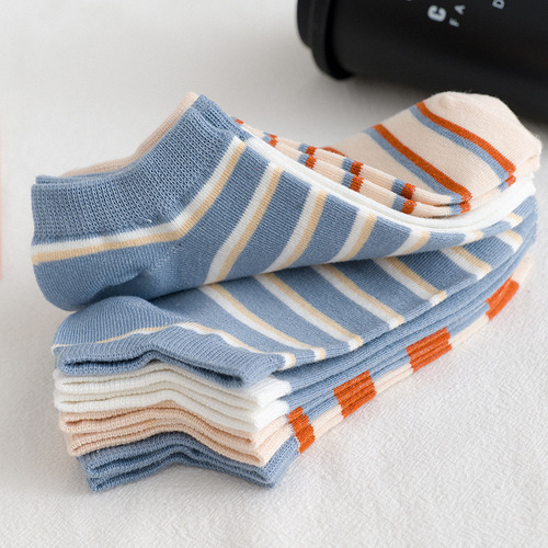 Socks short women's spring and summer new blue fresh thin women's boat socks plaid socks low-cut socks for women