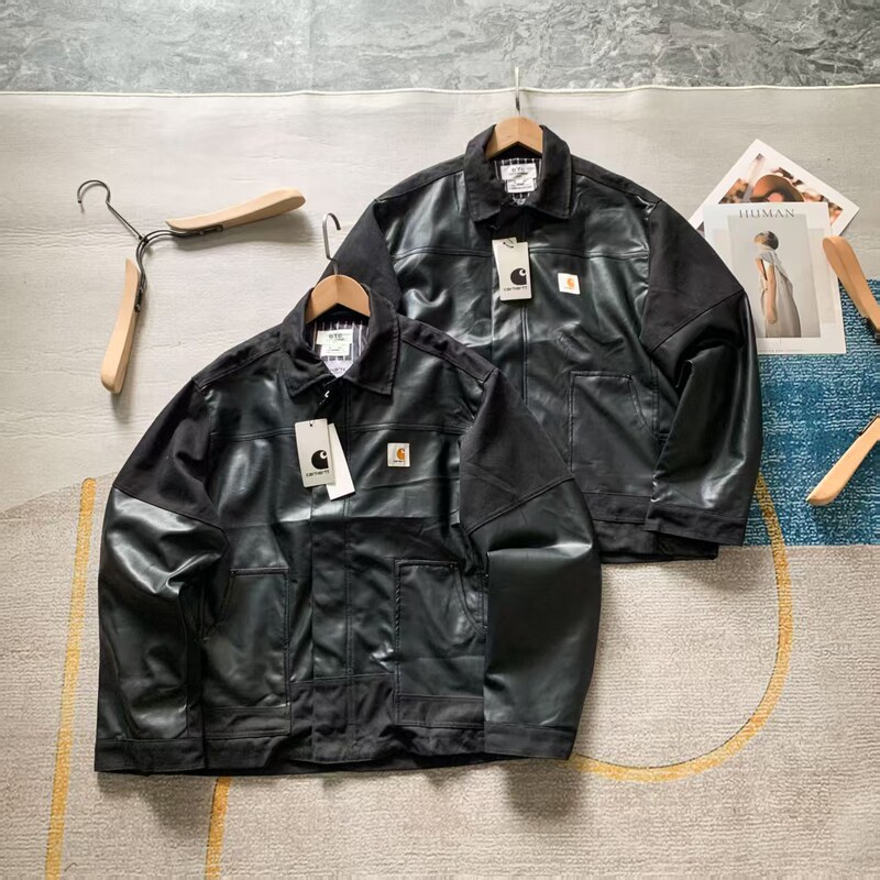 High Version Car X Wip Joint Model Spliced Leather Logo Lapel Leather Jacket Functional Simple Jacket Trendy