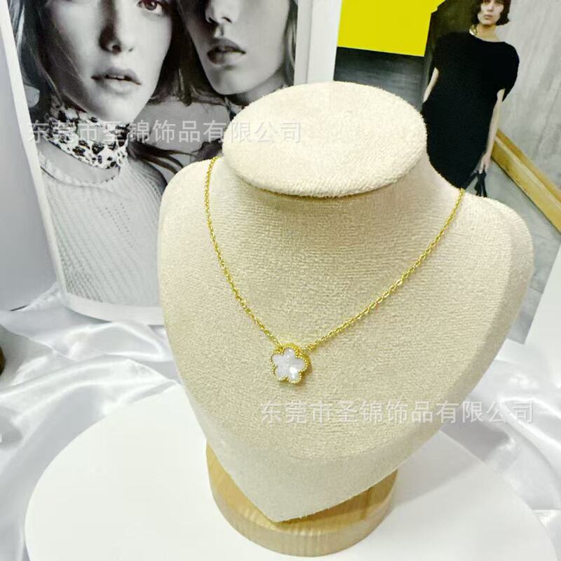热卖双面五叶草贝壳单花项链18K 镀金高级感项链女钛钢项饰品批发|undefined
