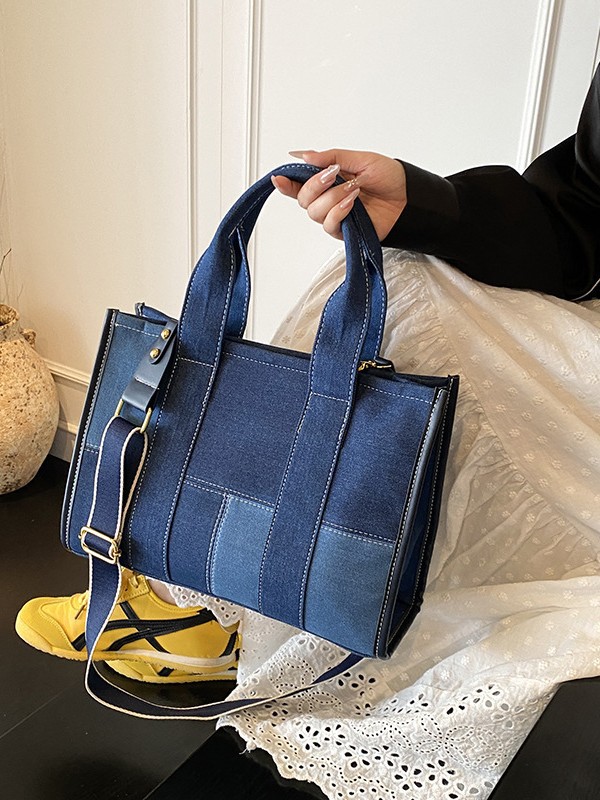 Bolso de mezclilla de gran capacidad para mujer 2025 nuevo bolso portátil de costura de color en contraste bolso de mensajero de paso de alta calidad
