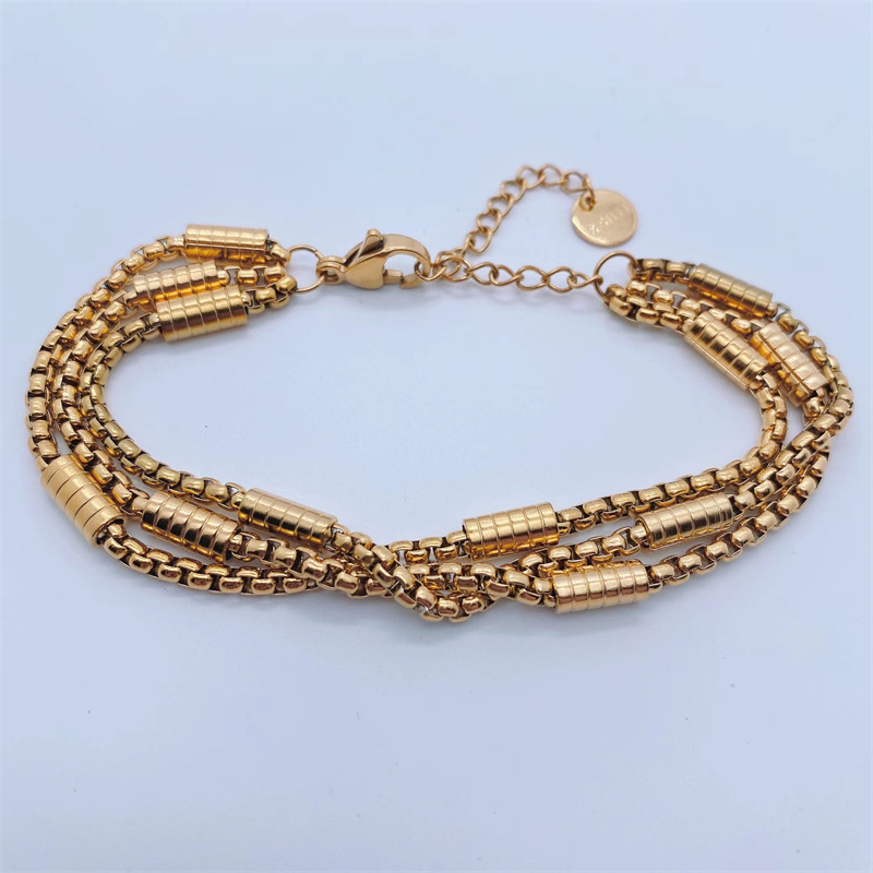 Fashion Elegant 18K Gold Plating MultiLayer Chain Titanium Steel Braceletpicture4