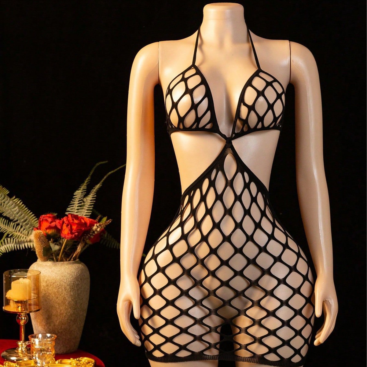 Conjunto de Lencería Body de Malla YD24950 de Nylon Estampado de Red para Ocio en Casa image 3