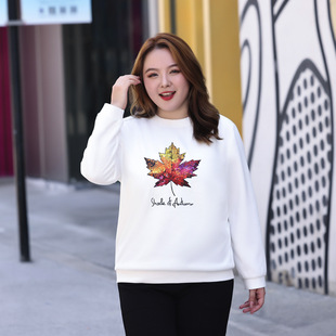 Plus Size Women's Clothing 2025 Spring New Korean Style Sweatshirt Fat mm 100kg Loose Printed Round Neck Long-Sleeved Women's Top