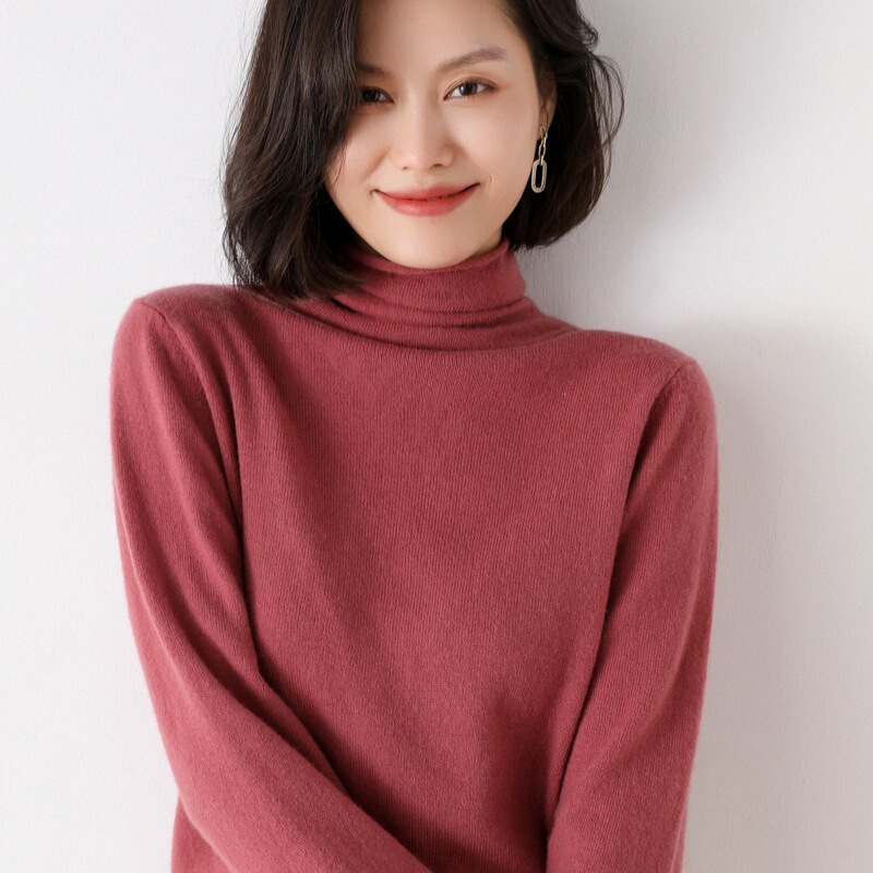 2022 Autumn and Winter New Japanese and Korean High Collar Elegant Soft Waxy Solid Color Wool Sweater Commuting Simple Pullover Base Top for Women