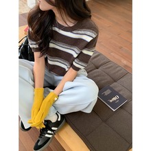 3th Morning 高智学院 韩系撞色条纹圆领显瘦针织短袖 ZY3284