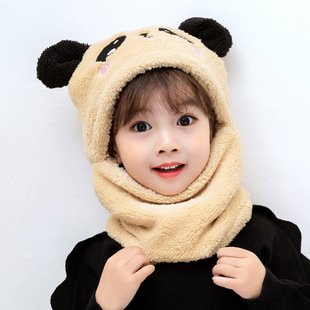 Coral fleece cap autumn and winter boys and girls ear protection cap scarf one-piece cute super cute baby ear cotton cap warm windproof