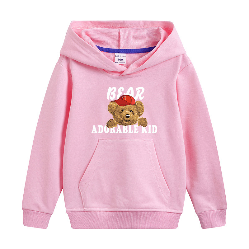 女童連帽衛衣春秋款童裝套頭衫小熊卡通印花微商貨源淘寶壹件代發