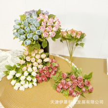 18头维多拉亚把束玫瑰仿真花客厅餐厅装饰摆件轻奢高级感外贸假花