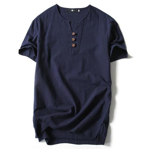 Chinese-style oversized linen men's summer short-sleeve T-shirt, extra-large and loose-fitting design—perfect for fuller figures and larger sizes