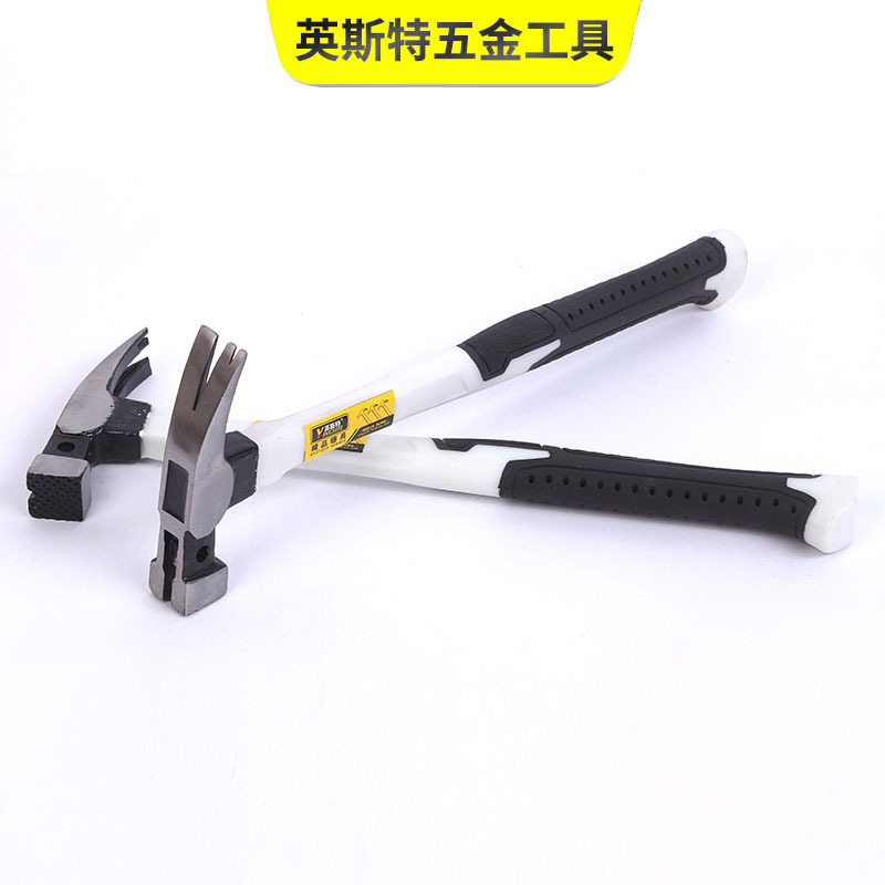 跨境黑白包塑柄方顶直角锤 木工锤子家用锤起钉锤不锈钢榔头外贸