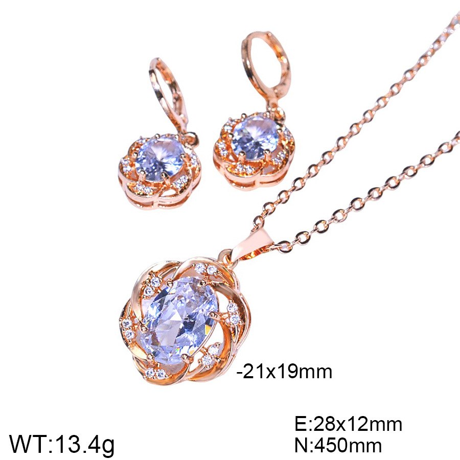 Europa y América de moda bronce incrustado gran pendientes de zircon collar conjunto de joyería pendientes de mujer colgante hermosa joyería transfronteriza