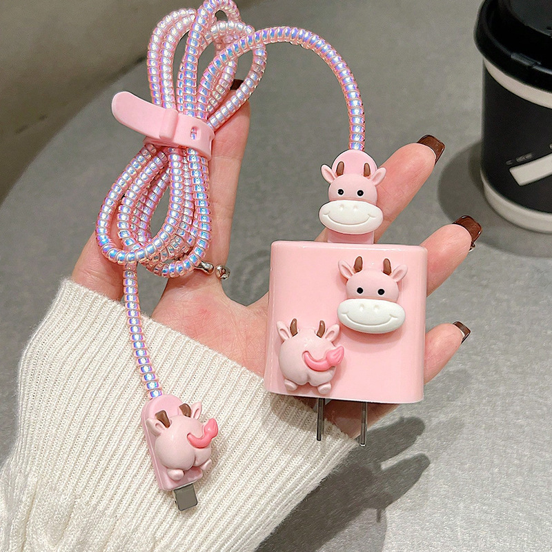 Apple 20W Charger Protection Case Set: Charger Head, Data Cable, Protection Suit with 1.5m Anti-Kink Cord, Cartoon Design